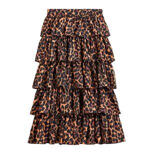 NWT J.Crew Ruffle Maxi in Brown Black Leopard Taffeta Midi Skirt 8